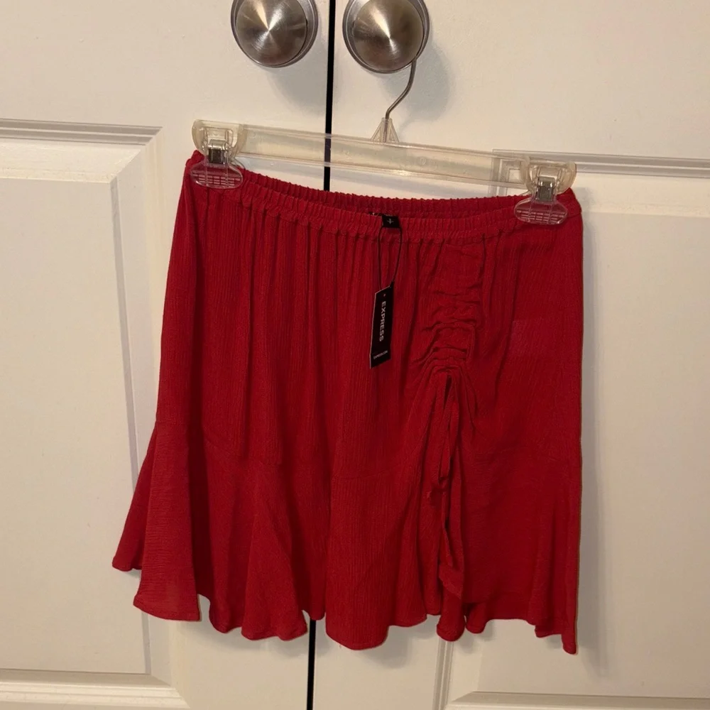 Express Red Ruched Skirt - Picture 2 of 6